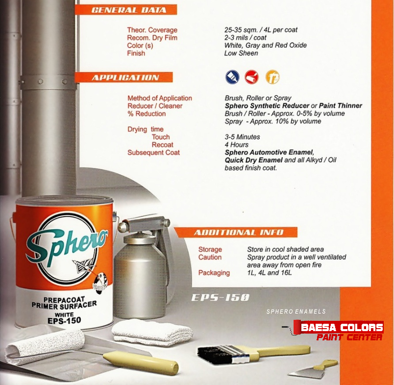 SPHERO Prepacoat Enamel Primer Surfacer – BAESA COLORS PAINT CENTER