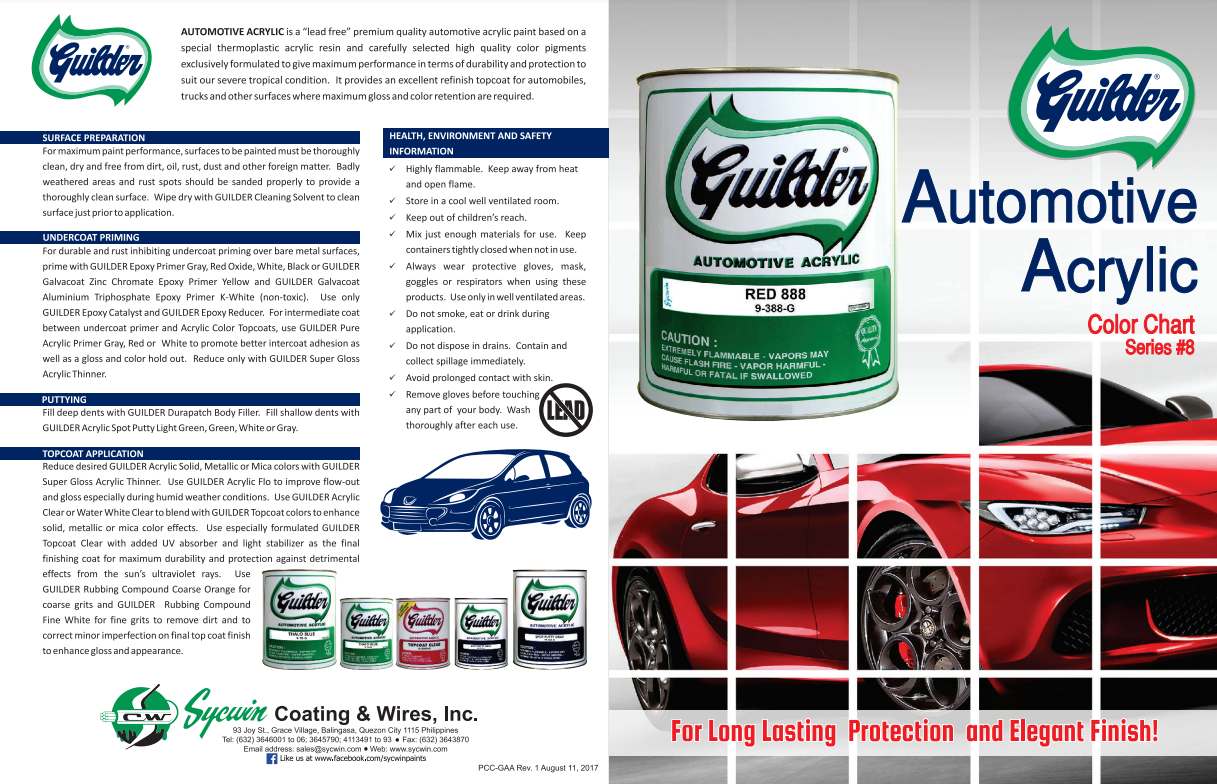 Guilder Automotive Acrylic Topcoat Colors