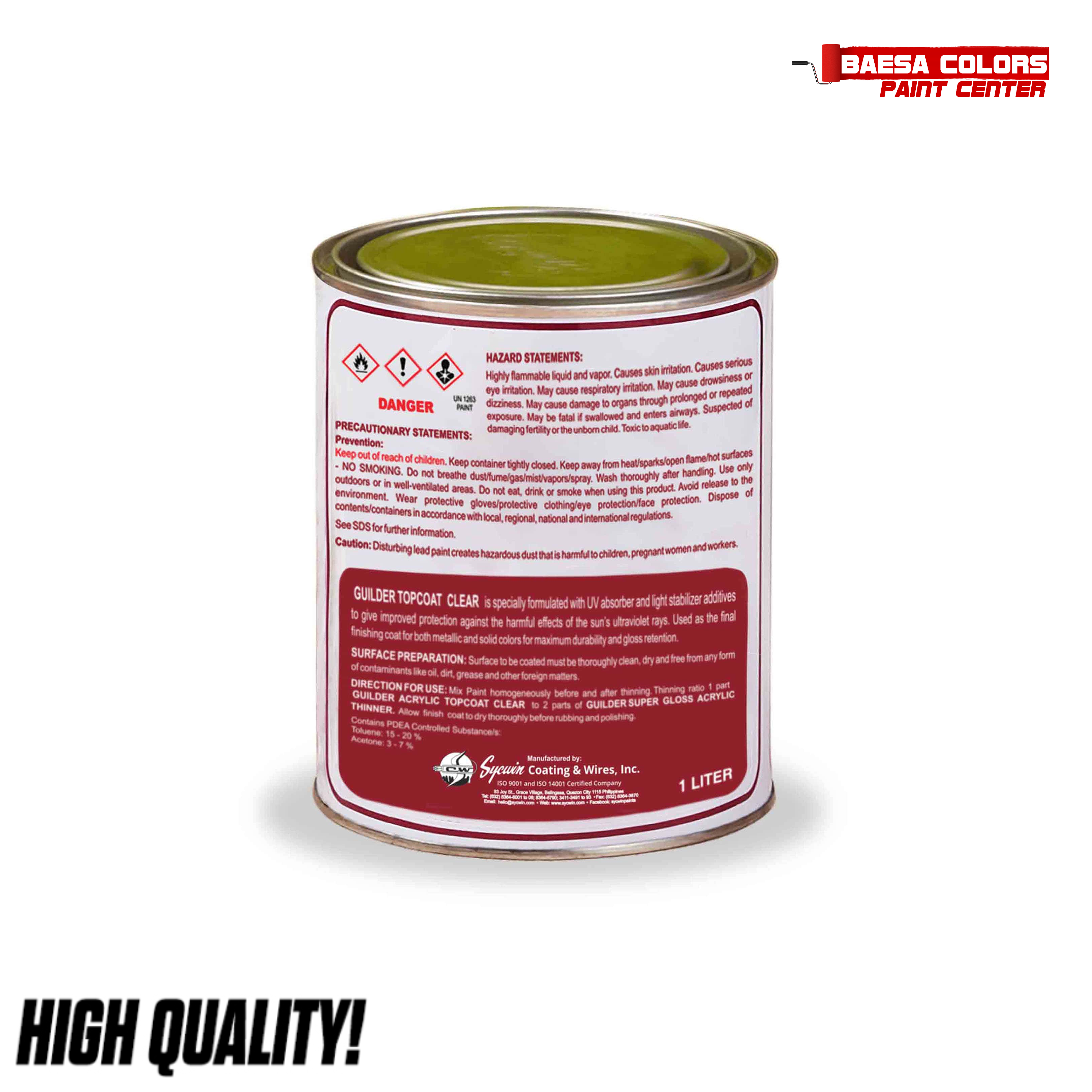 Guilder Automotive Acrylic Topcoat Clear 1L – BAESA COLORS PAINT CENTER