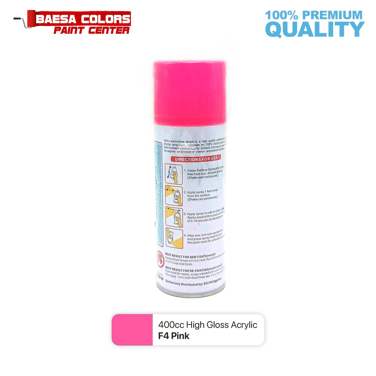 Nikko Acrylic-Based Spray Paint Flourescent F4 Pink 400cc