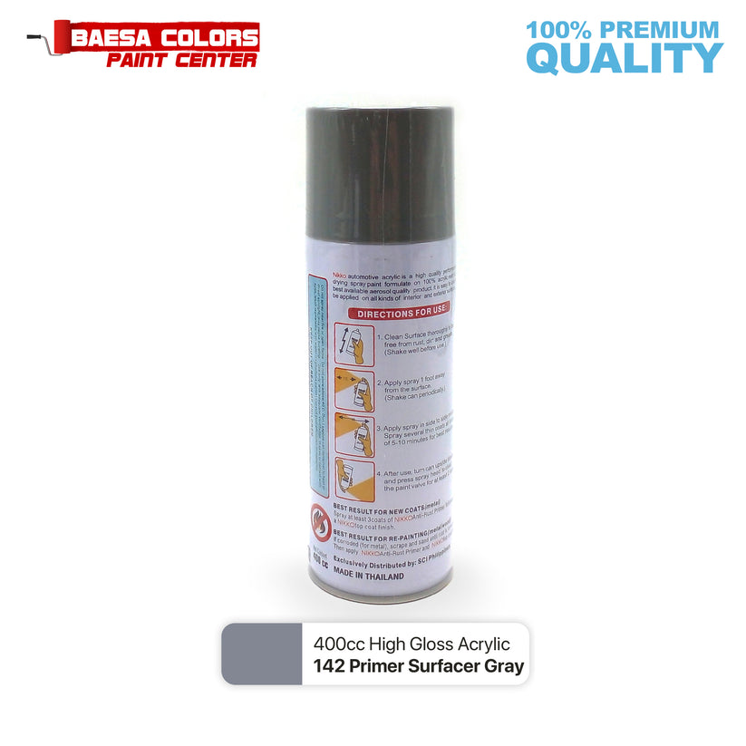 Nikko Acrylic-Based Spray Paint 142 Primer Surfacer Gray 400cc – BAESA ...