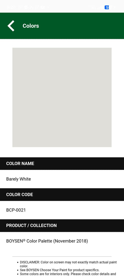 BOYSEN BCP 0021 BARELY WHITE WALLGUARD DIRT RESISTING LATEX 4L